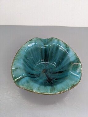 Vintage BMP Drip Glaze Ashtray Green Blue Canadian Pottery Mid Century 1960